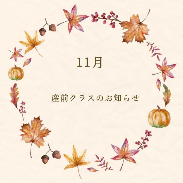 11月に行われる集団指導についてお知らせ致します。
コロナ感染予防のため、産前の集団指導にお子様連れの参加はできません。ご了承ください。

＜産前＞　＊当院でご出産される方のみ参加可能です
母親学級前期；11月13日（月)13：00～14：30
・令和6年3月出産予定日の方が対象ですが、予定日が多少前後の方も参加可能です
・内容；お母さんと赤ちゃんの変化、妊娠中の生活について、乳房ケアと母乳栄養について、入院準備と育児用品について、マイナートラブルについて

母親学級後期；11月6日・20日（月）13：00～14：30
・両日とも同じ内容で行うため、どちらに参加して頂いてもOKです
・令和6年1月予定日の方が対象ですが、予定日が多少前後の方も参加可能です
・内容；分娩について、入院時の流れ、産後について、病院紹介など

両親学級；11月11日・18日（土）9：00～11：00
・両日とも同じ内容で行うため、どちらに参加して頂いてもOKです
・令和5年12月予定日の方が対象ですが、予定日が多少前後の方も参加可能です
・内容；妊娠・分娩期の心と体の変化、プレパパレッスン

マタニティヨーガ；11月2日、9日、16日、30日（木）13：00～14：30
・当院に妊婦健診で通院している、特に異常がない妊娠１５週以降の方限定です
・当院に通院している方であれば、他院で里帰り出産予定の方も参加可能です

＜産後＞　
プチママの会；11月7日、28日（火）13：00～14：00
・当院で9月に出産された母児が対象です
・内容；児の身体計測、助産師による保健指導、医師からのお話し、交流会、浜松市助産師会のご紹介

＊産前のマタニティビクス、産後のヨーガは、現在中止中です。
　準備が整い次第ご案内致します。ご了承下さい。

　　　　かば記念病院　スタッフ一同